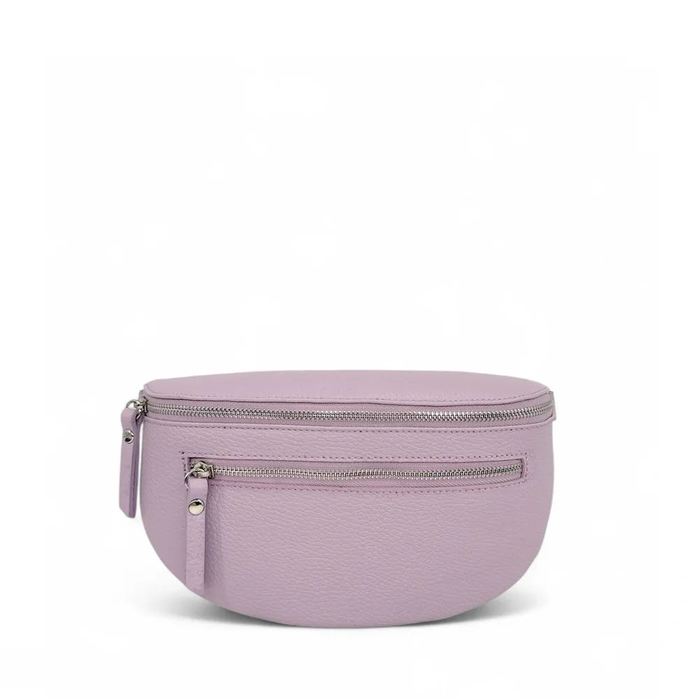 Sac banane en cuir grainé LOU-ANN Rose orchidée