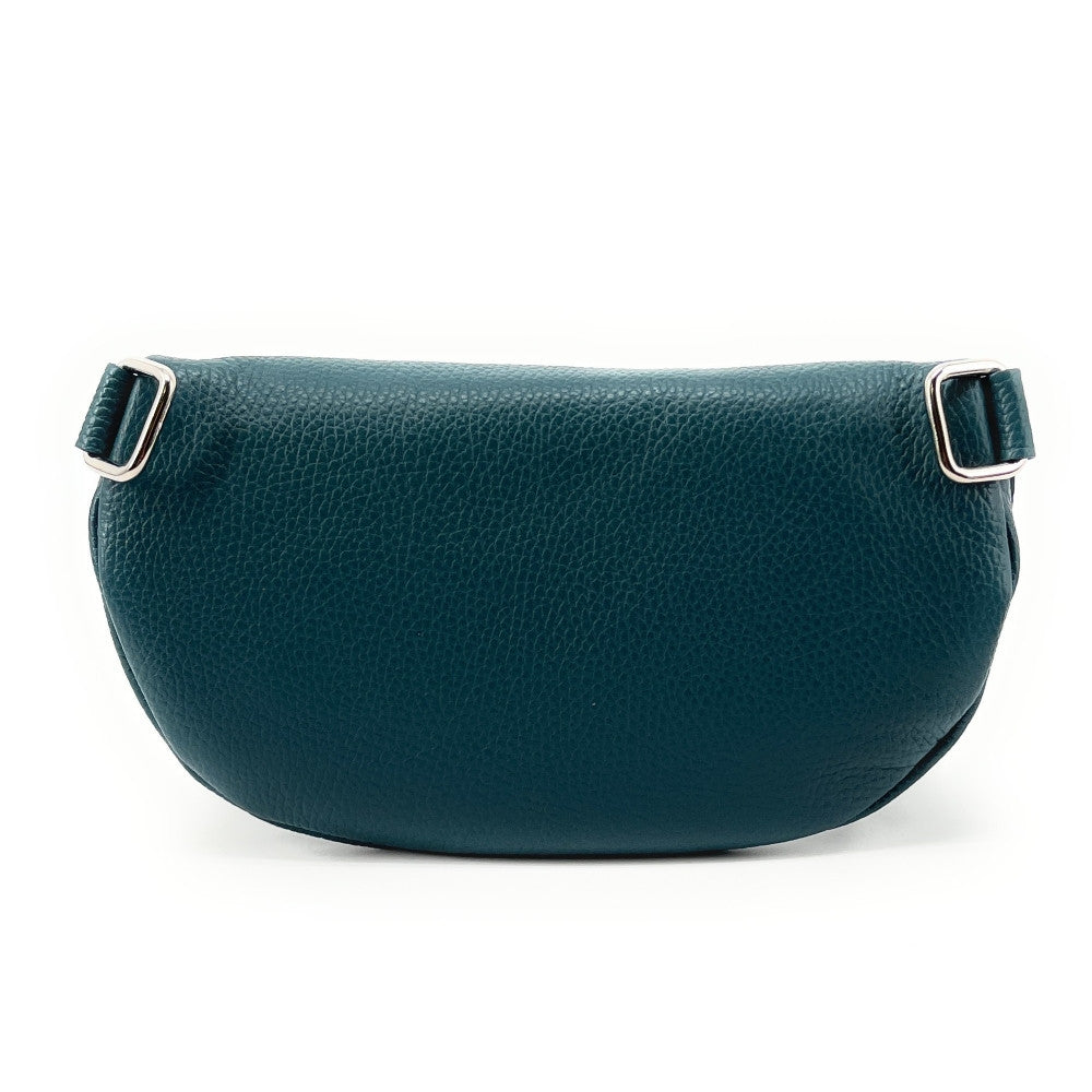Sac banane en cuir grainé LOU-ANN Bleu vert canard