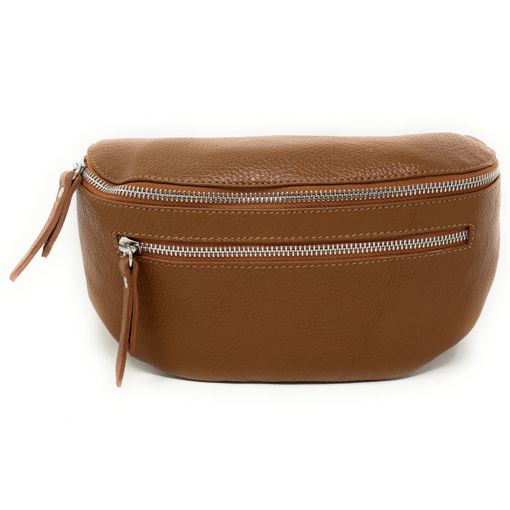 Sac banane en cuir grainé LOU-ANN Cognac