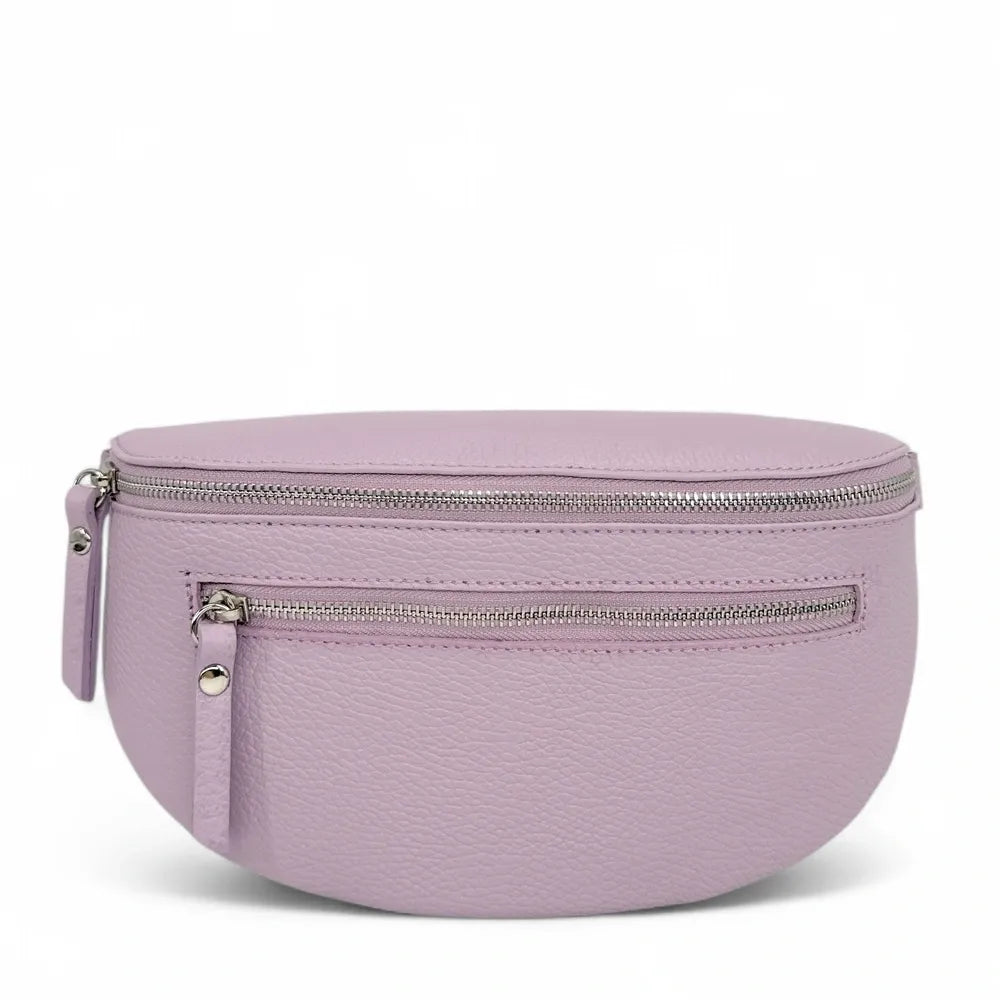 Sac banane en cuir grainé LOU-ANN Rose orchidée