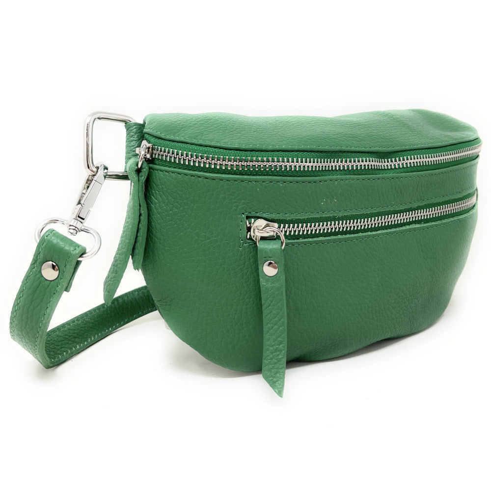 Sac banane en cuir grainé LOU-ANN Vert anglais