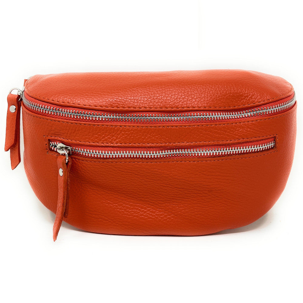 Sac banane en cuir grainé LOU-ANN Orange
