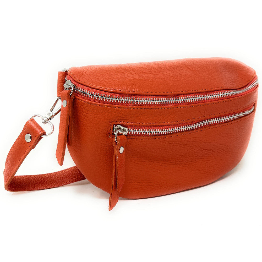 Sac banane en cuir grainé LOU-ANN Orange