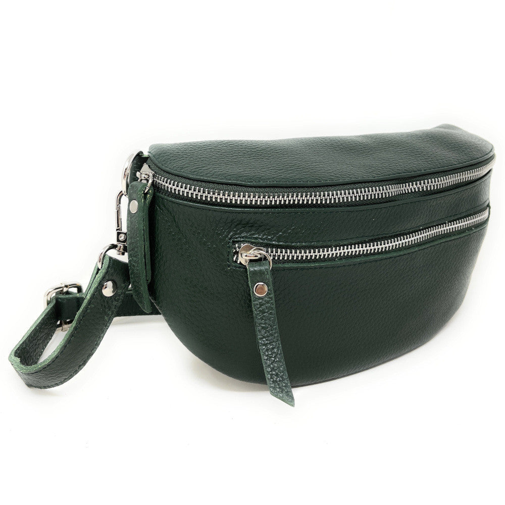 Sac banane en cuir grainé LOU-ANN Vert forêt
