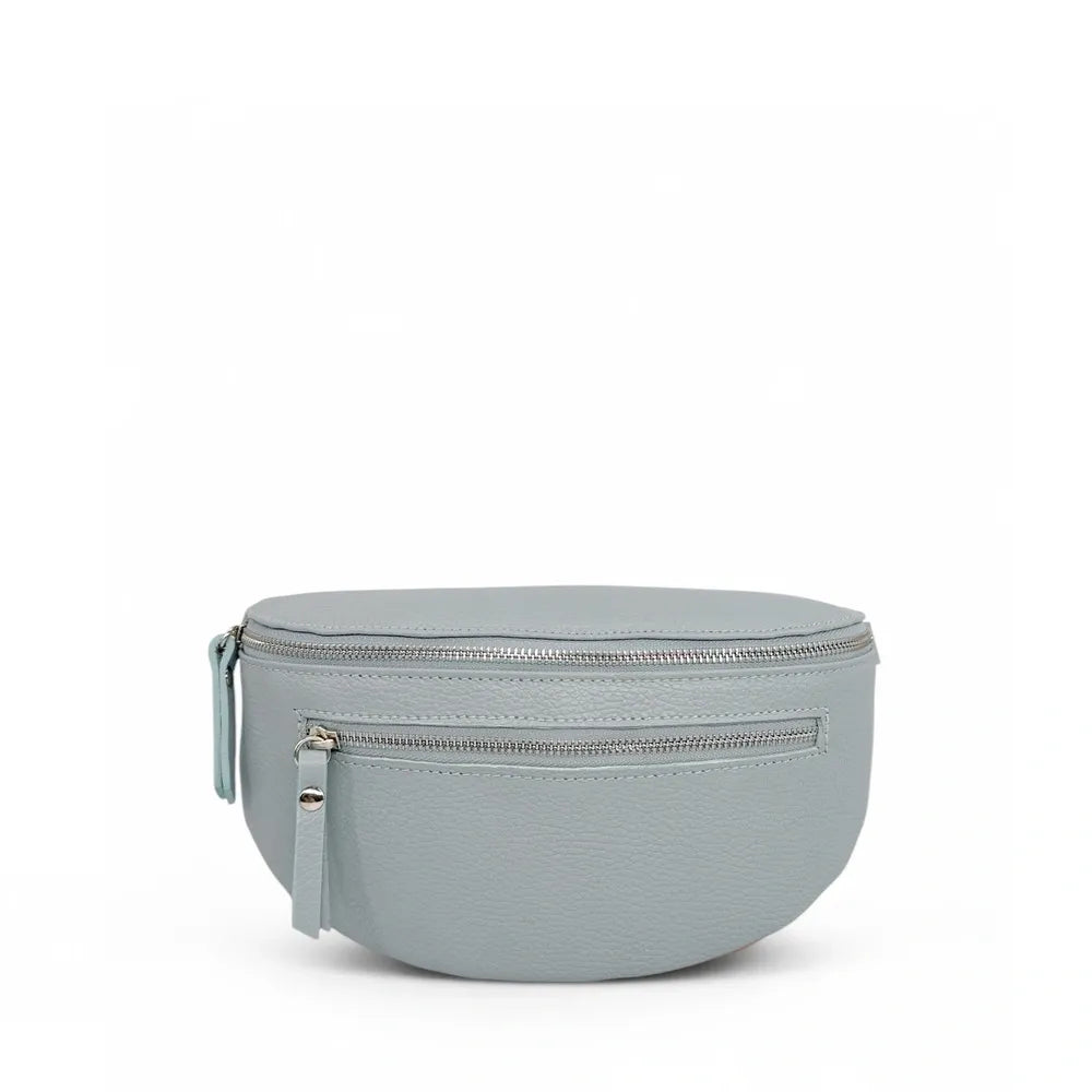 Sac banane en cuir grainé LOU-ANN Bleu pastel