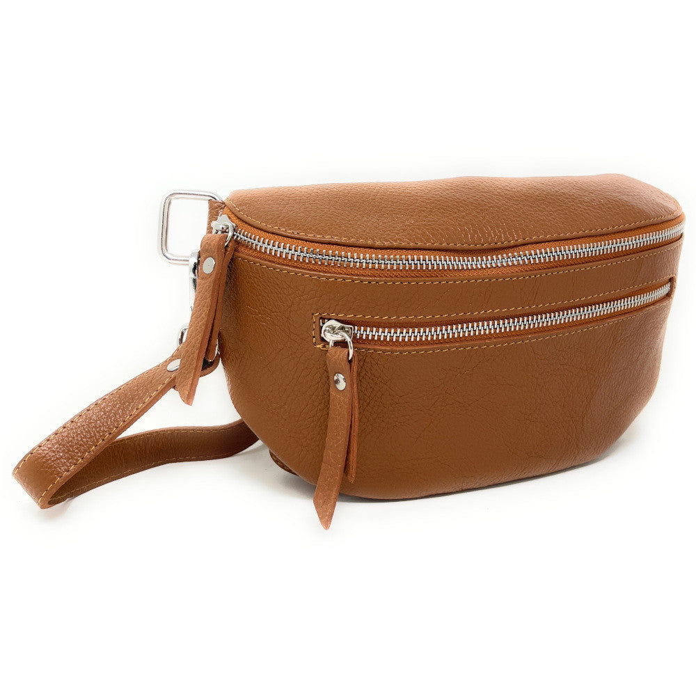 Sac banane en cuir grainé LOU-ANN Cognac