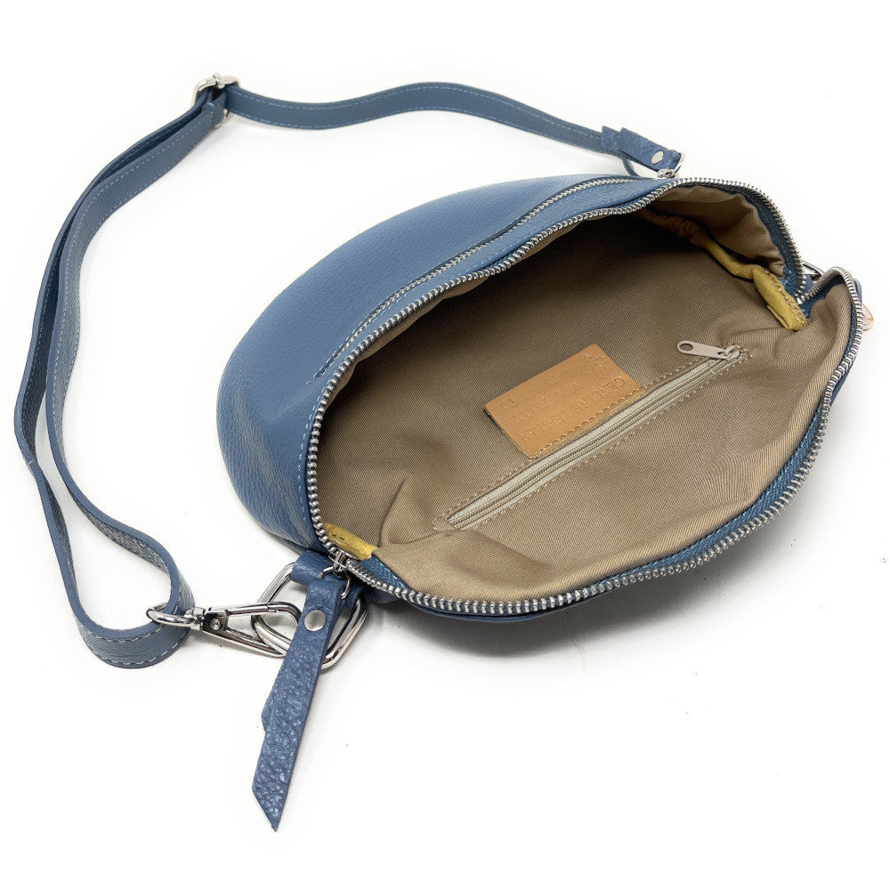 Sac banane en cuir grainé LOU-ANN Bleu glacier