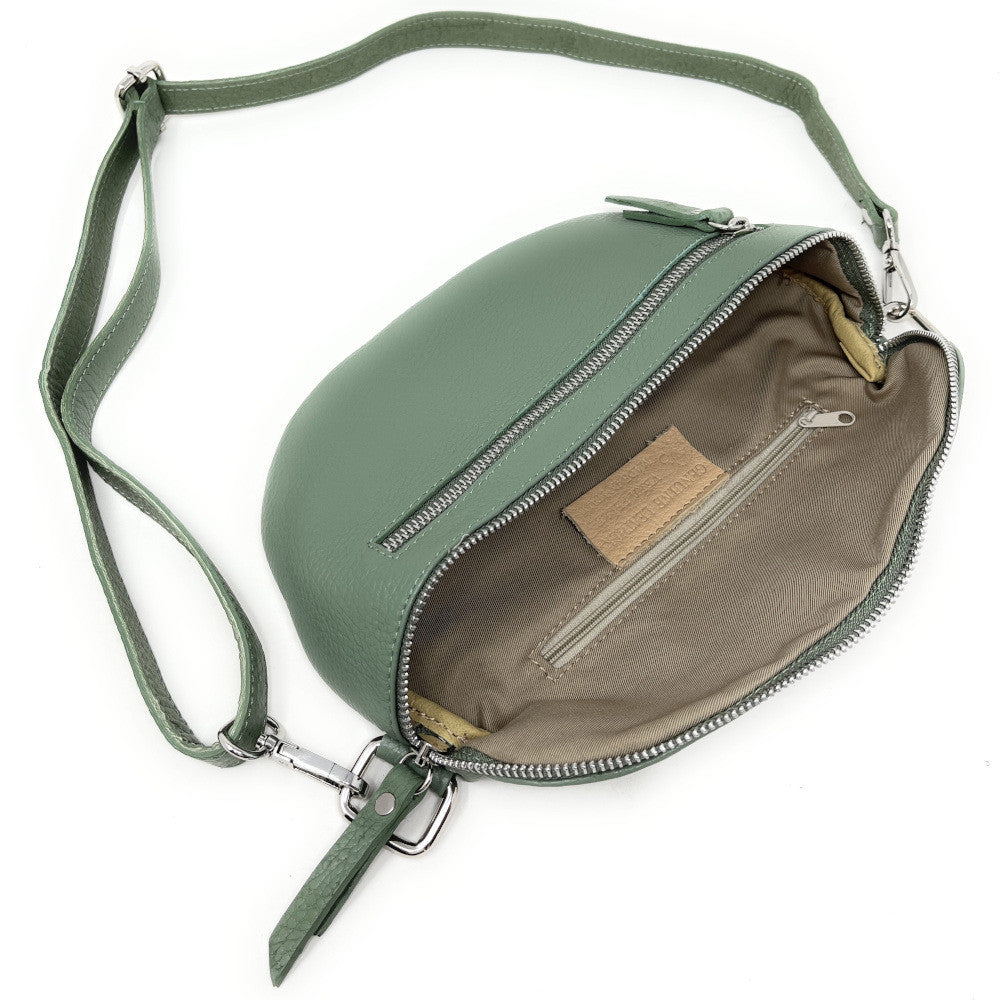 Sac banane en cuir grainé LOU-ANN Vert pastel