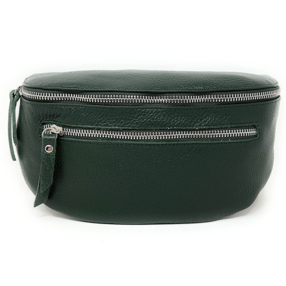 Sac banane en cuir grainé LOU-ANN Vert forêt