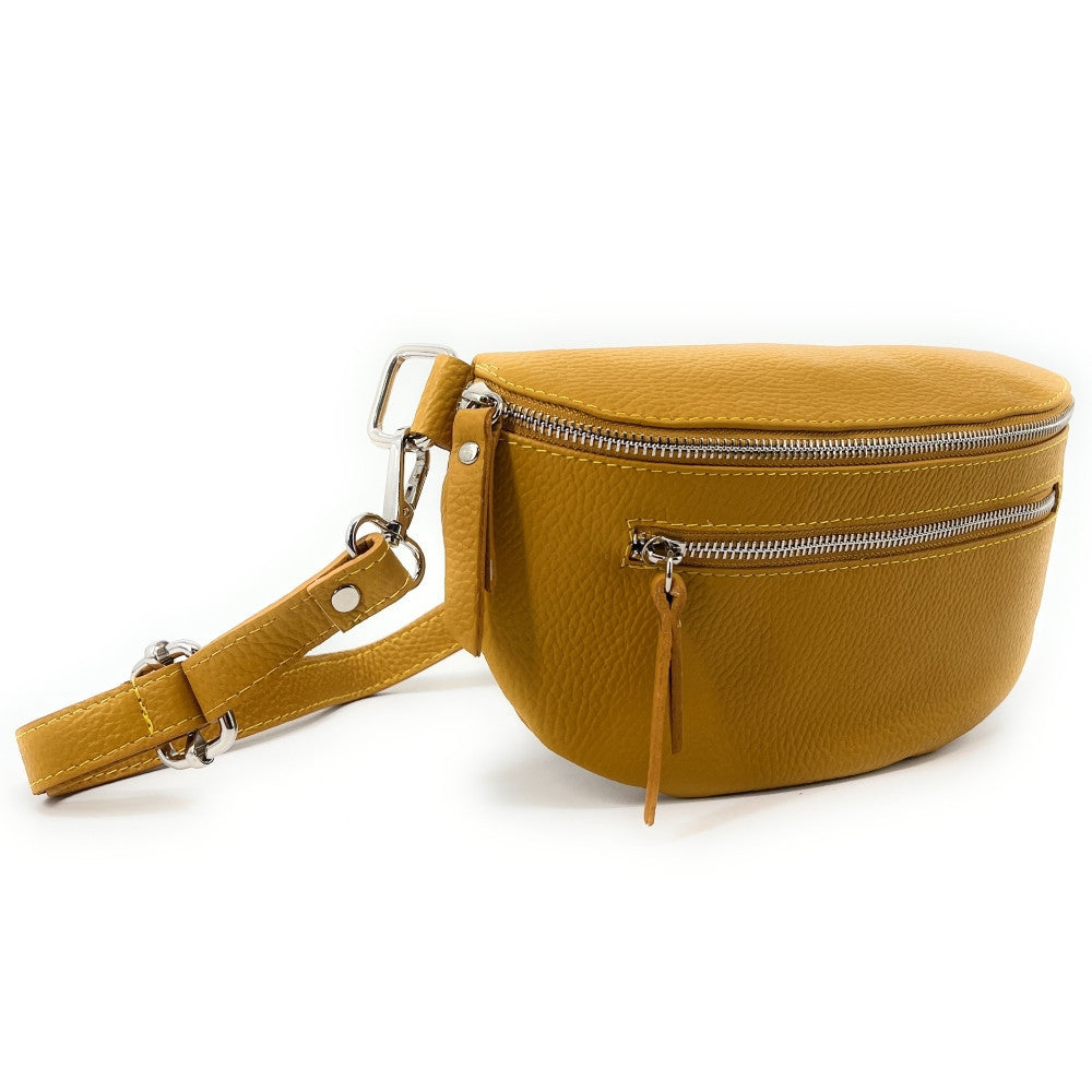 Sac banane en cuir grainé LOU-ANN Jaune Moutarde
