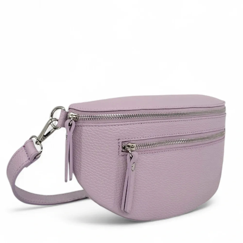 Sac banane en cuir grainé LOU-ANN Rose orchidée