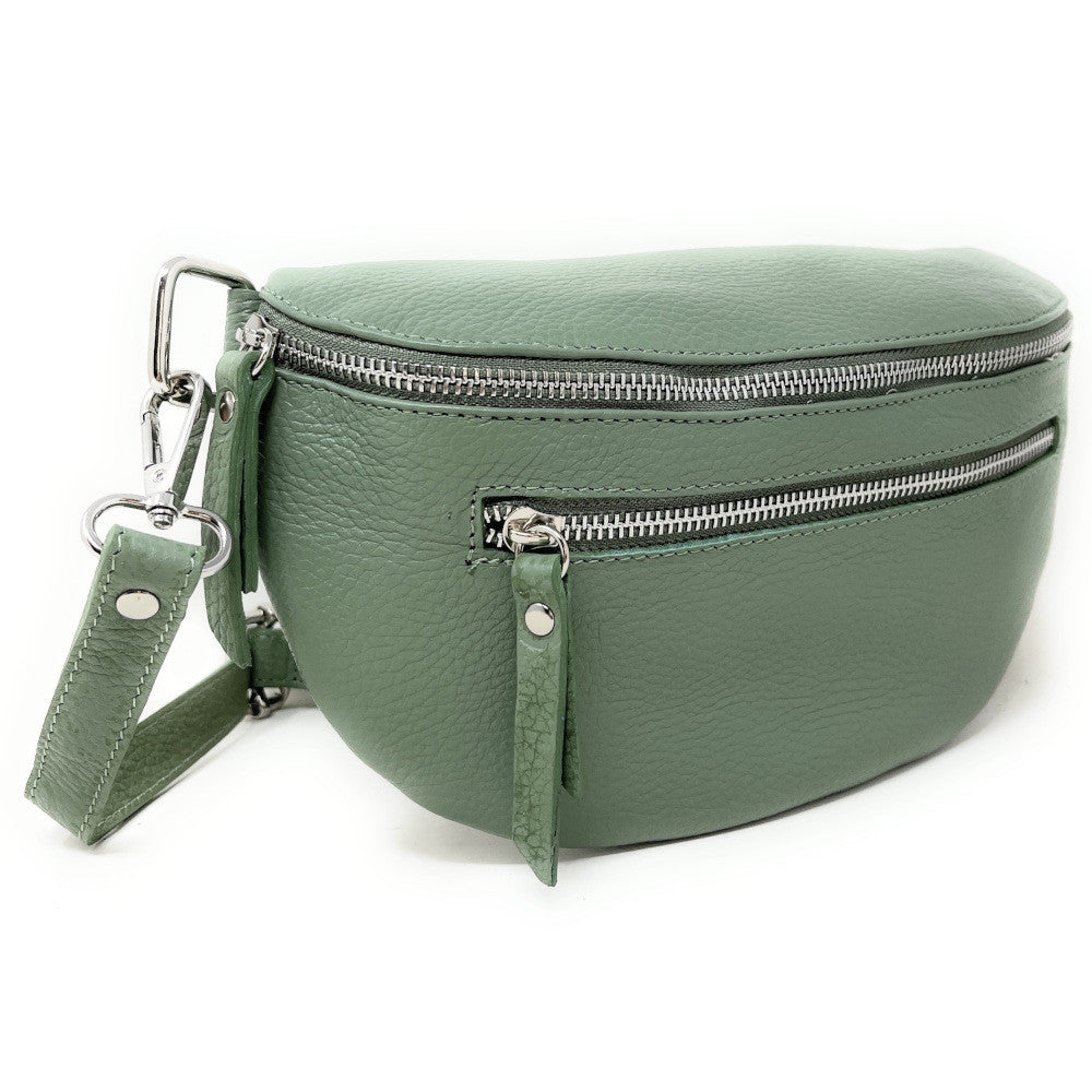 Sac banane en cuir grainé LOU-ANN Vert pastel