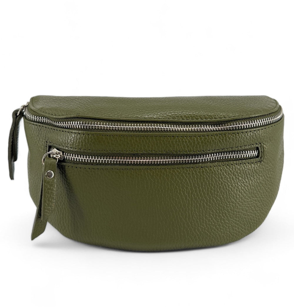Sac banane en cuir grainé LOU-ANN Kaki