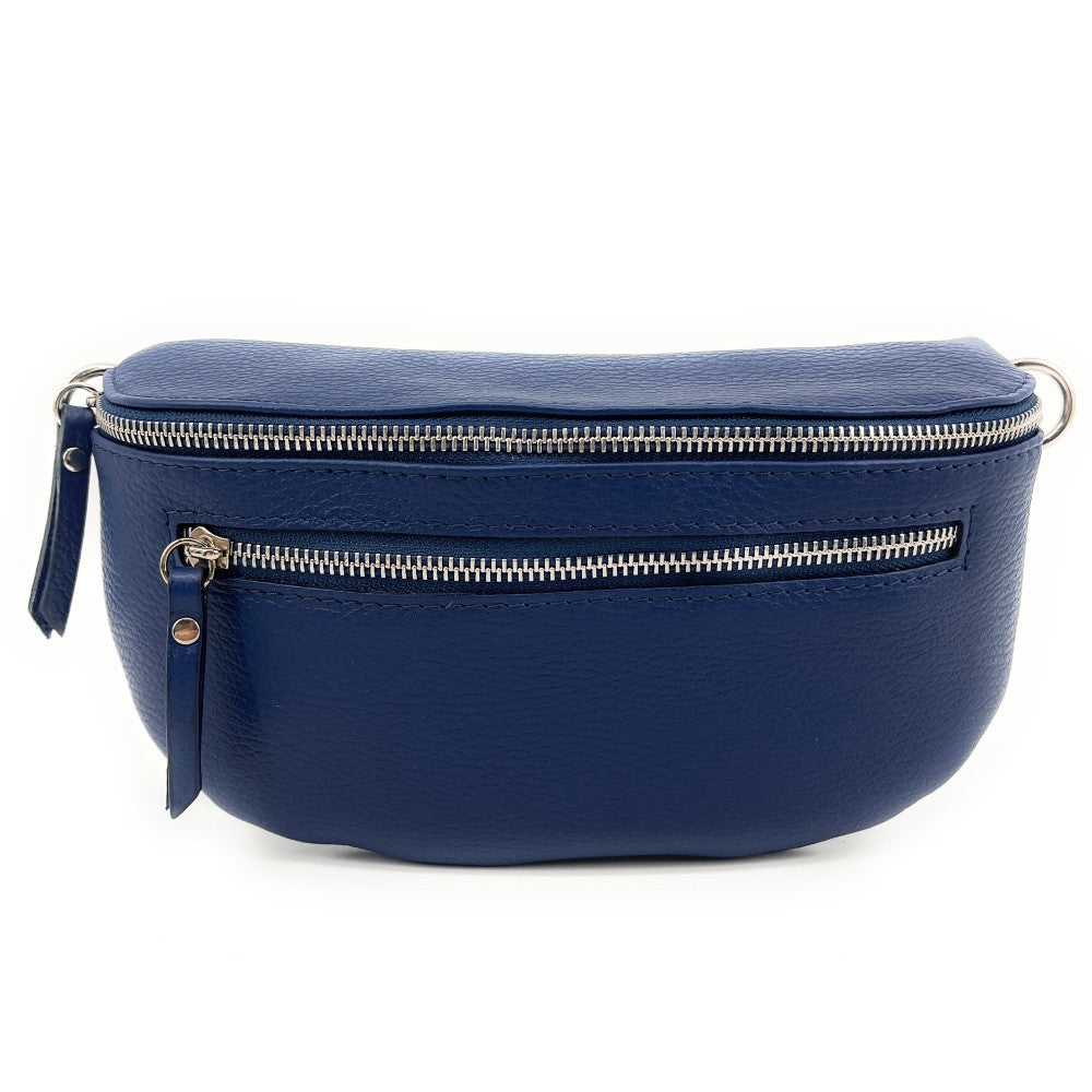 Sac banane en cuir grainé LOU-ANN Bleu