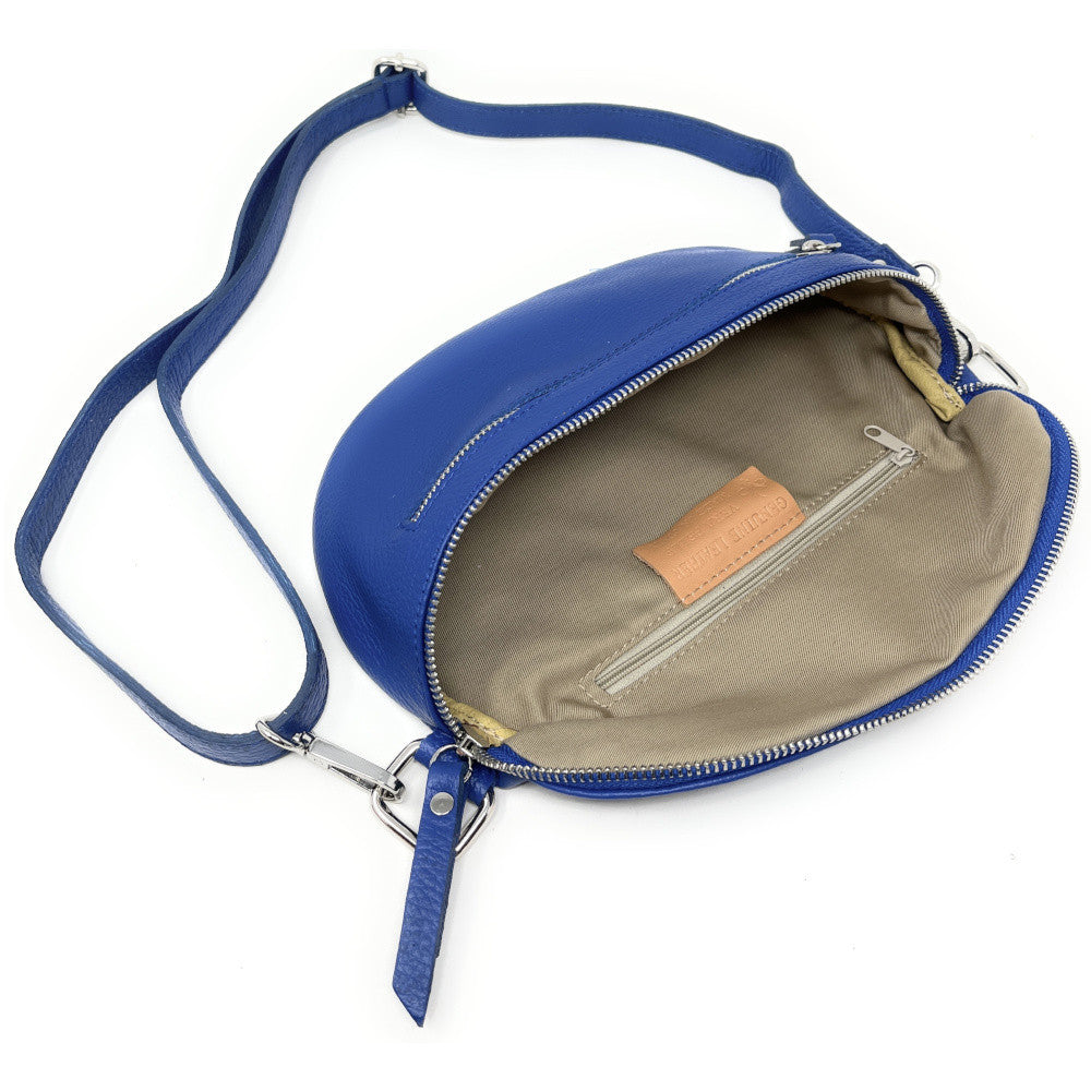 Sac banane en cuir grainé LOU-ANN Bleu roi
