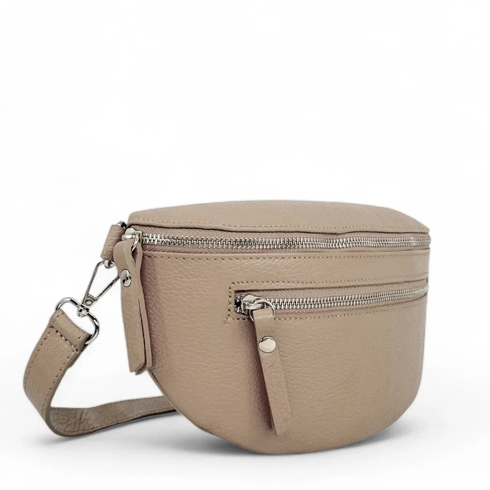 Sac banane en cuir grainé LOU-ANN Taupe