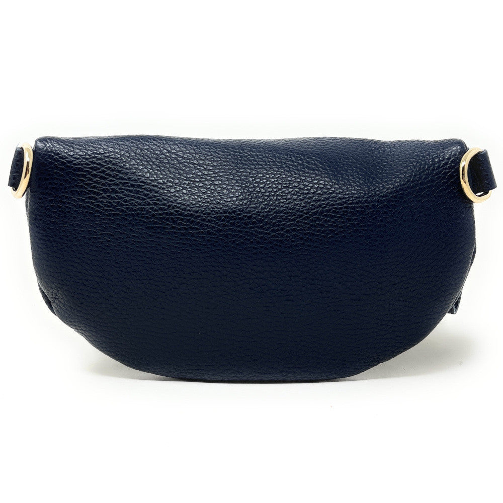 Sac banane en cuir grainé LOU-DO métal doré Bleu marine