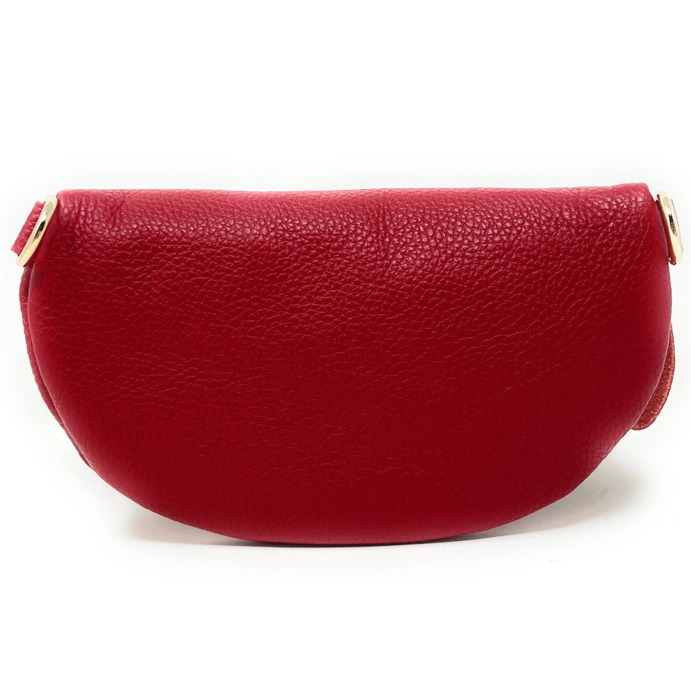 Sac banane en cuir grainé LOU-DO métal doré Rouge garance