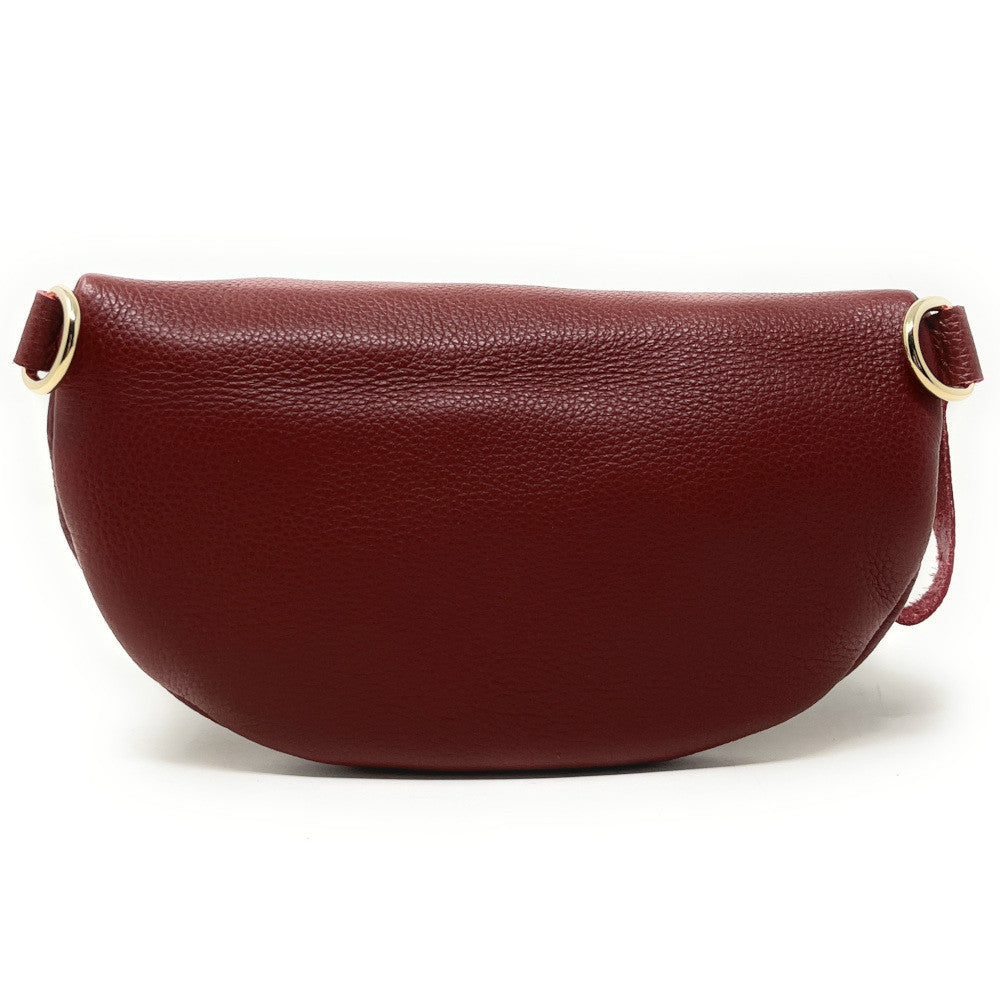 Sac banane en cuir grainé LOU-DO métal doré Rouge bordeaux