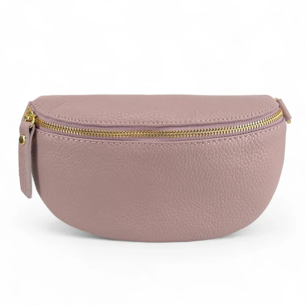 Sac banane en cuir grainé LOU-DO métal doré Lilas