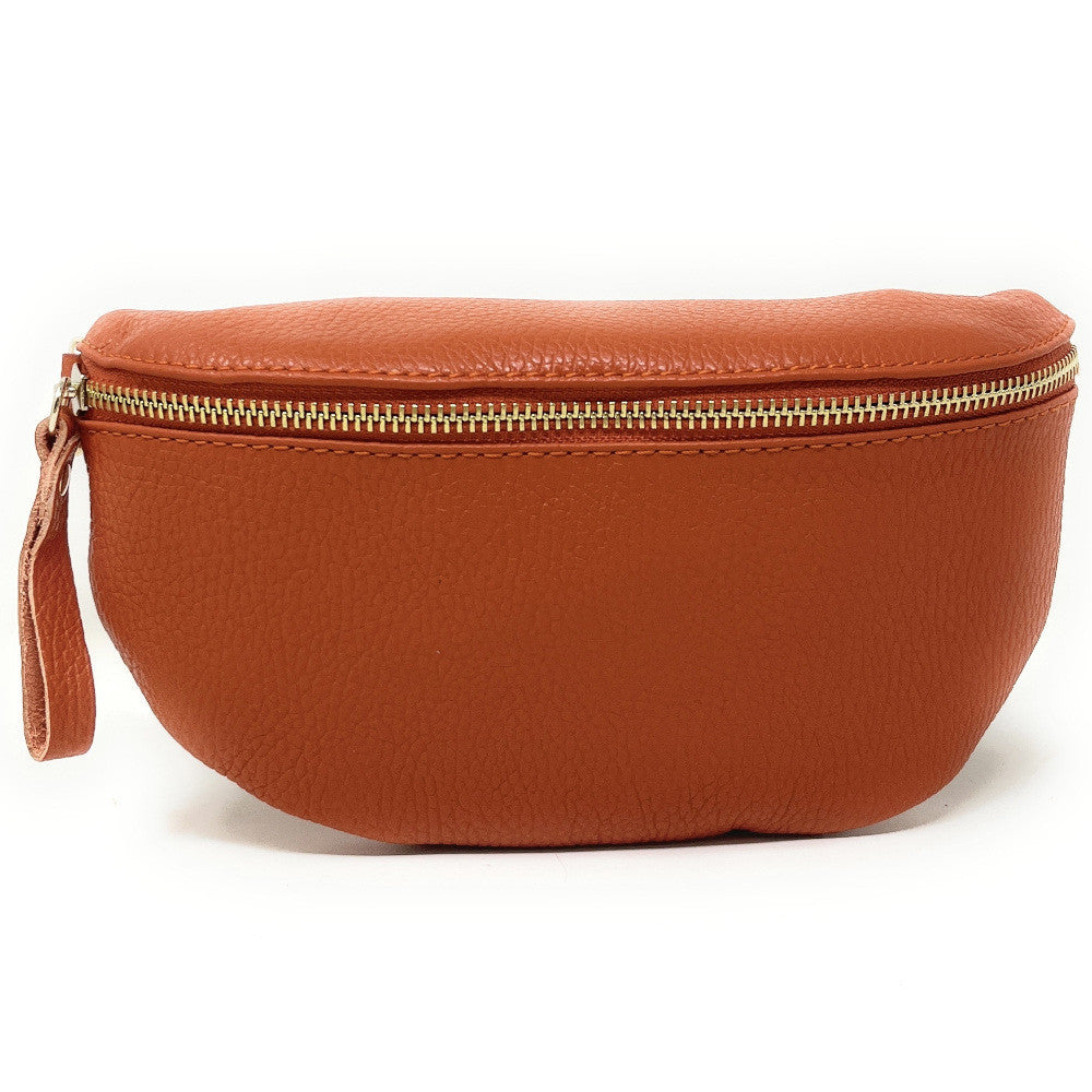Sac banane en cuir grainé LOU-DO métal doré Orange