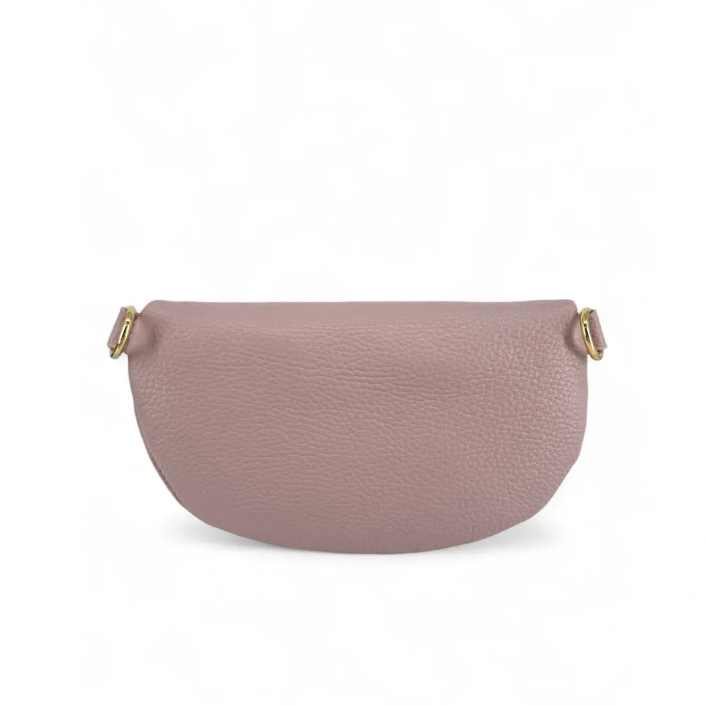Sac banane en cuir grainé LOU-DO métal doré Lilas