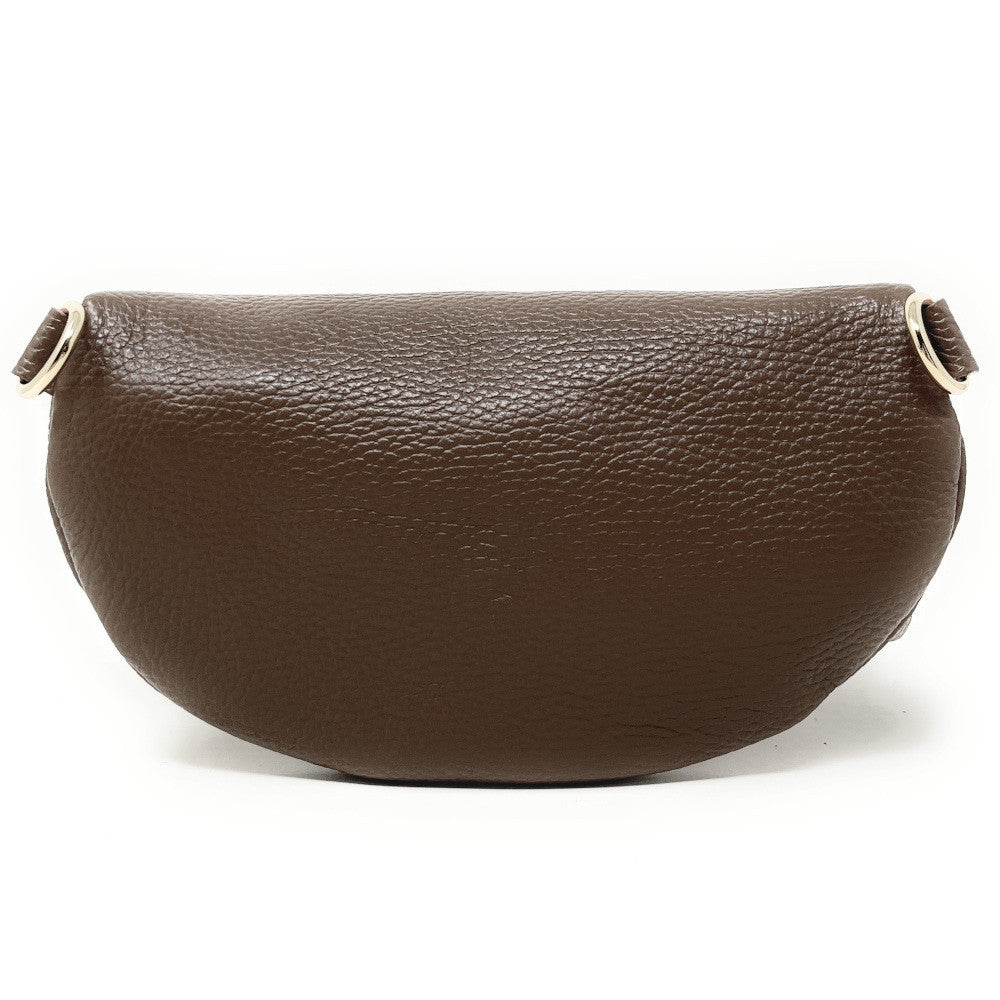 Sac banane en cuir grainé LOU-DO métal doré Taupe foncé