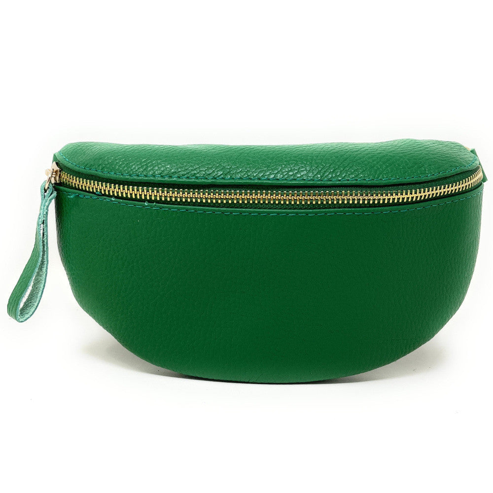 Sac banane en cuir grainé LOU-DO métal doré Vert anglais