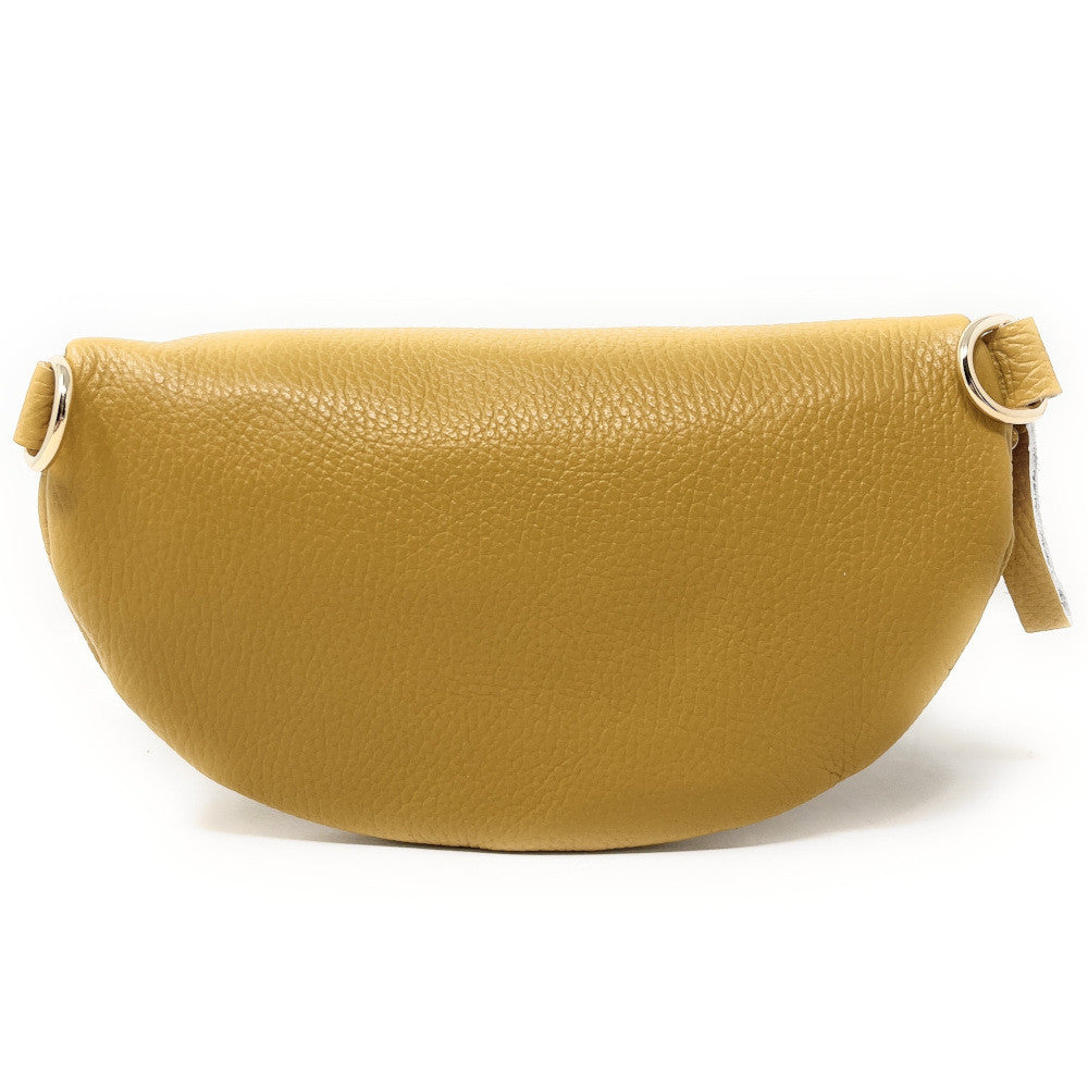 Sac banane en cuir grainé LOU-DO métal doré Jaune Moutarde