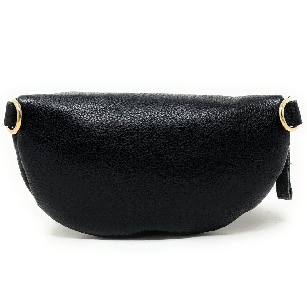 Sac banane en cuir grainé LOU-DO métal doré Noir