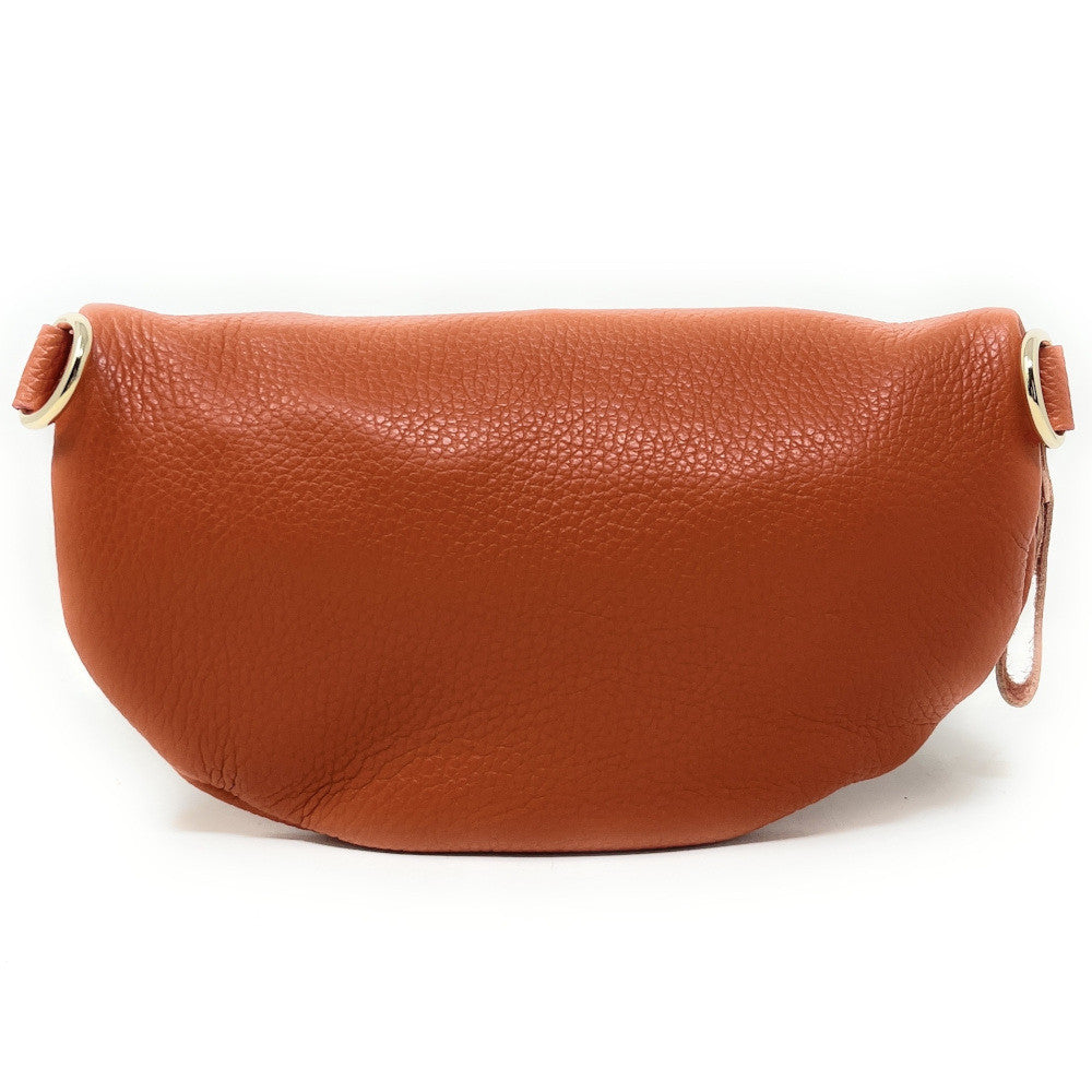 Sac banane en cuir grainé LOU-DO métal doré Orange