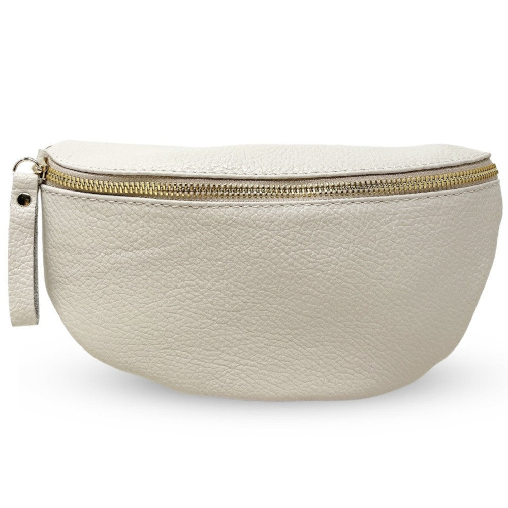 Sac banane en cuir grainé LOU-DO métal doré Beige crème