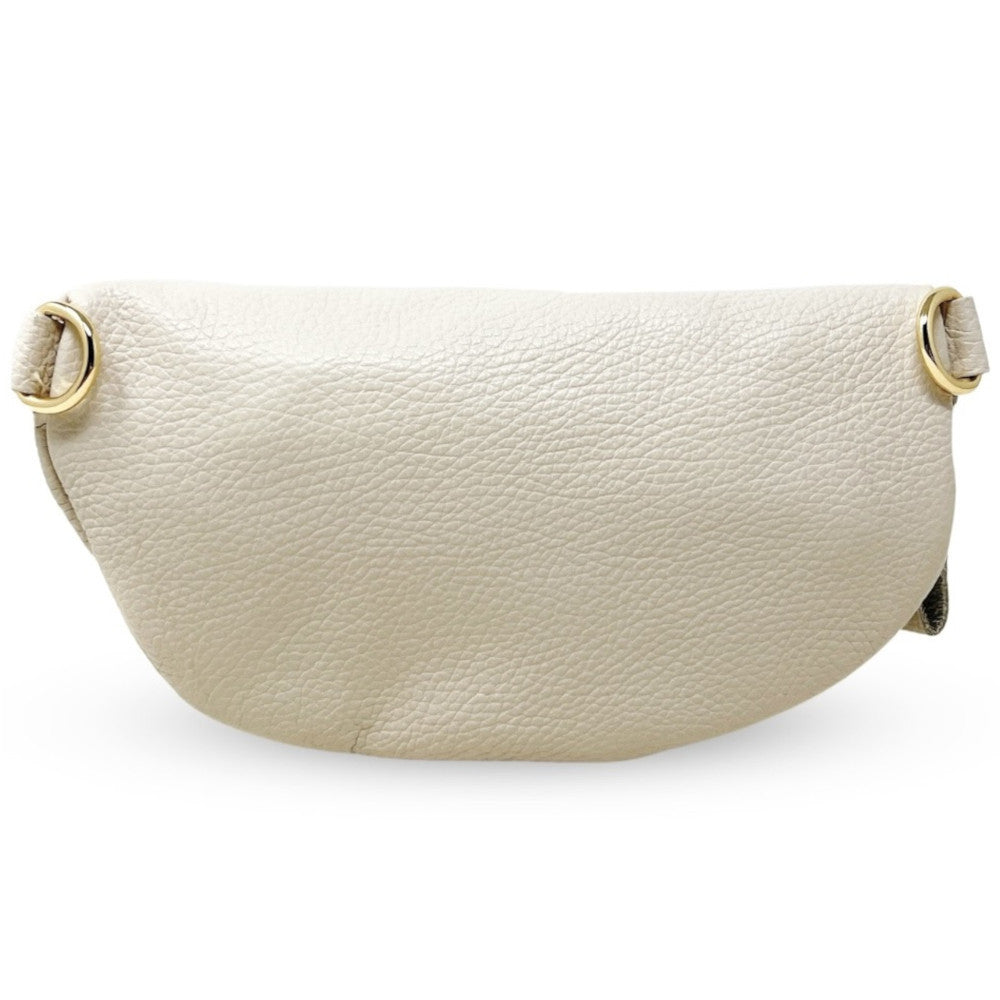 Sac banane en cuir grainé LOU-DO métal doré Beige crème