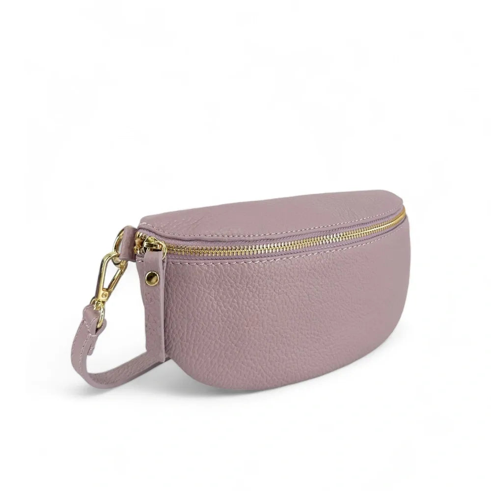 Sac banane en cuir grainé LOU-DO métal doré Lilas