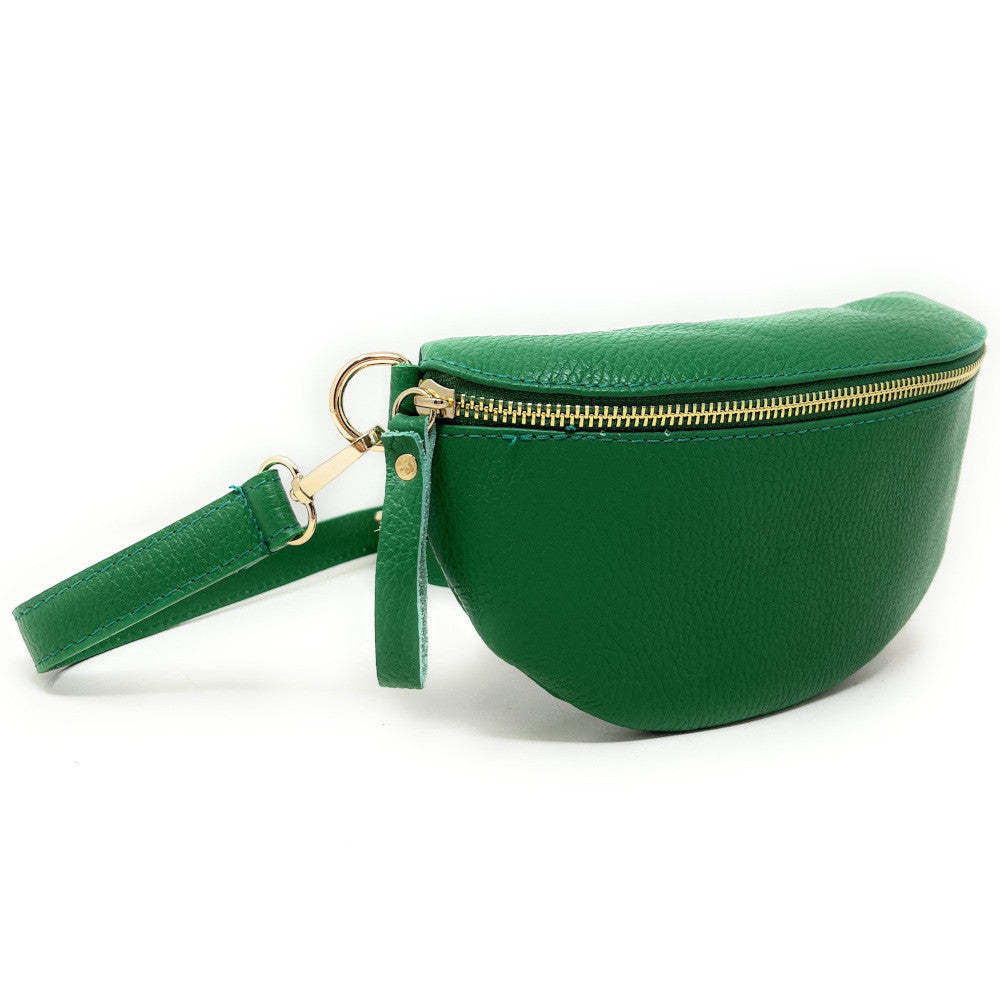 Sac banane en cuir grainé LOU-DO métal doré Vert anglais