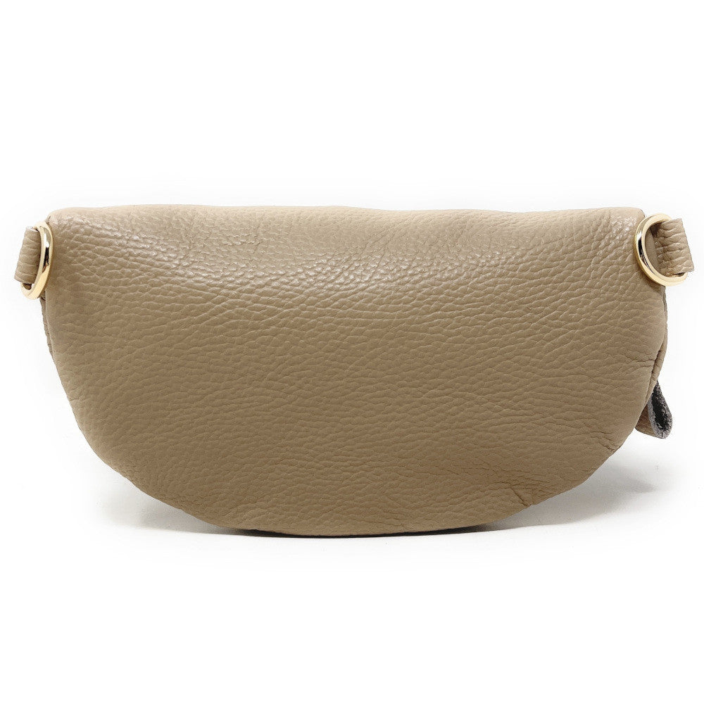Sac banane en cuir grainé LOU-DO métal doré Taupe