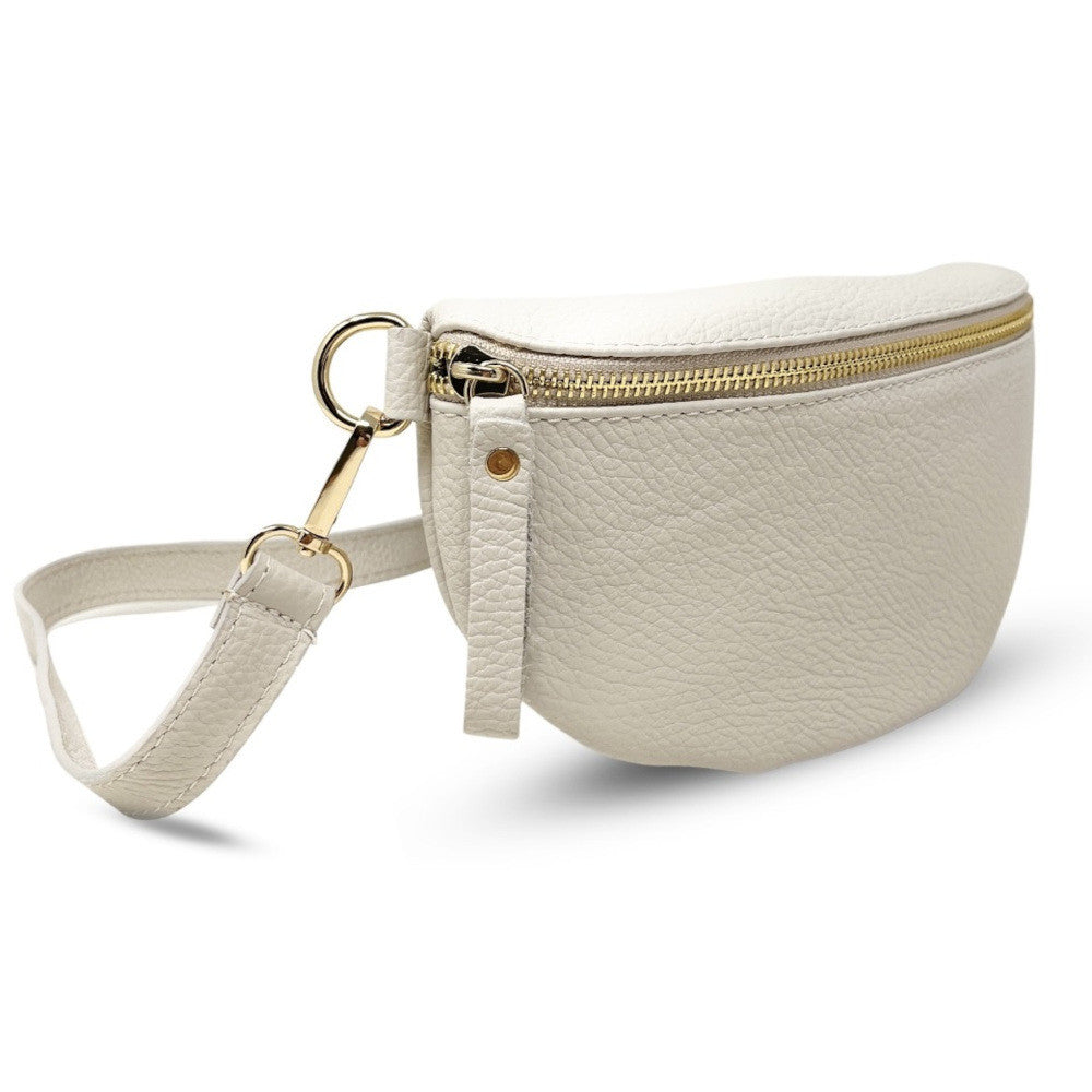 Sac banane en cuir grainé LOU-DO métal doré Beige crème
