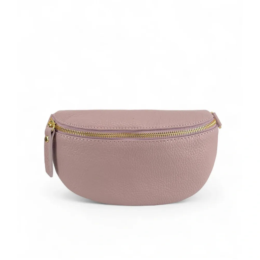 Sac banane en cuir grainé LOU-DO métal doré Lilas