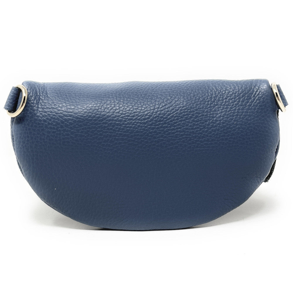 Sac banane en cuir grainé LOU-DO métal doré Bleu glacier