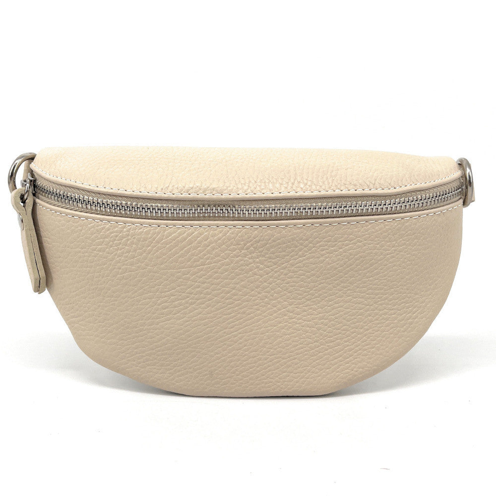 Sac banane en cuir grainé LOU Beige crème