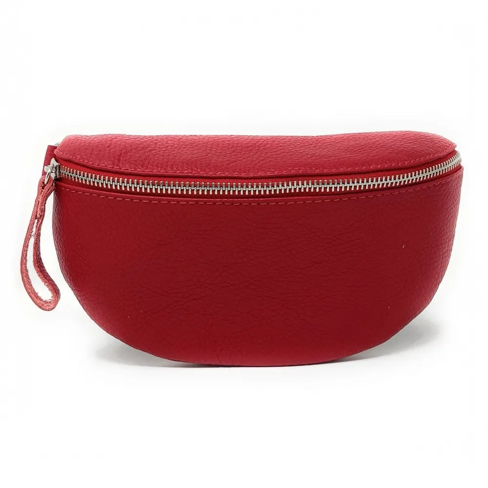 Sac banane en cuir grainé LOU Rouge garance