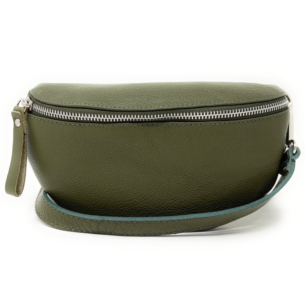 Sac banane en cuir grainé LOU Kaki