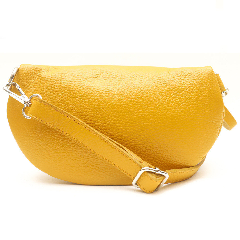 Sac banane en cuir grainé LOU Jaune Moutarde