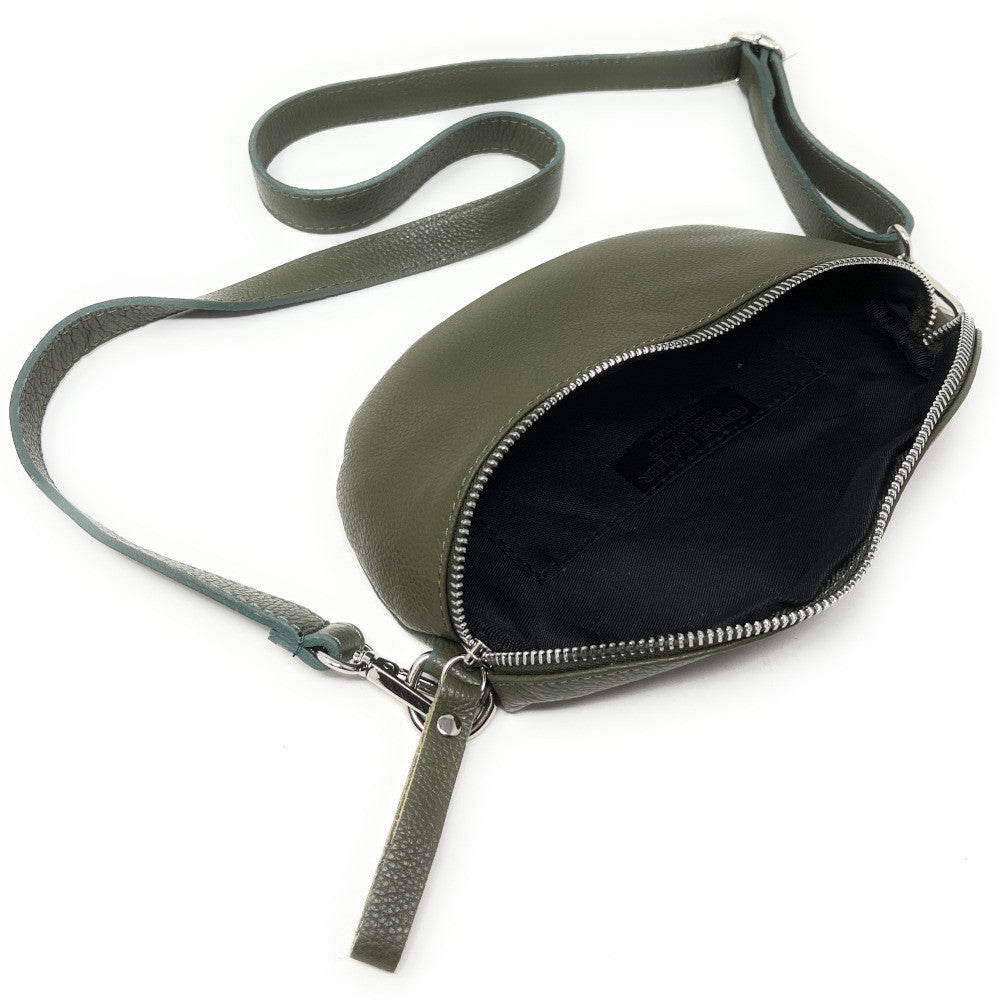 Sac banane en cuir grainé LOU Kaki