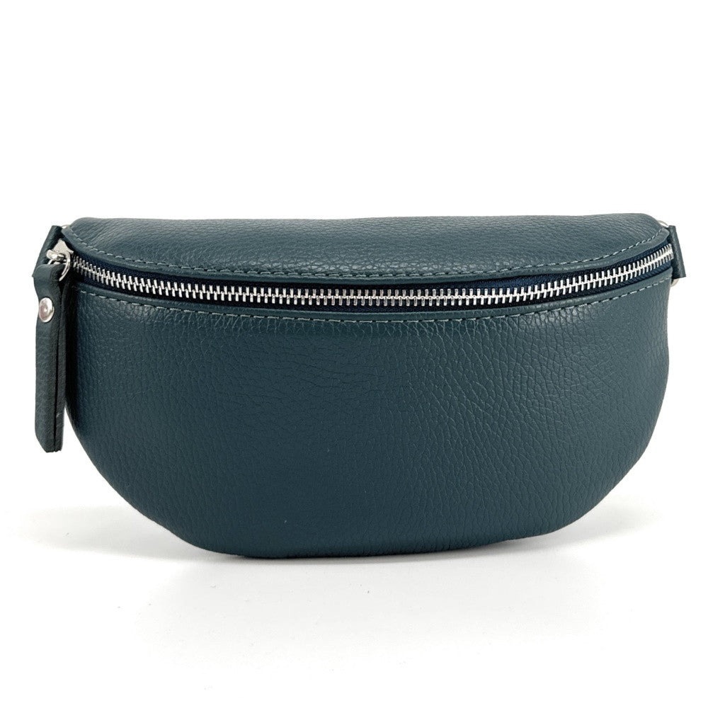 Sac banane en cuir grainé LOU Bleu vert canard