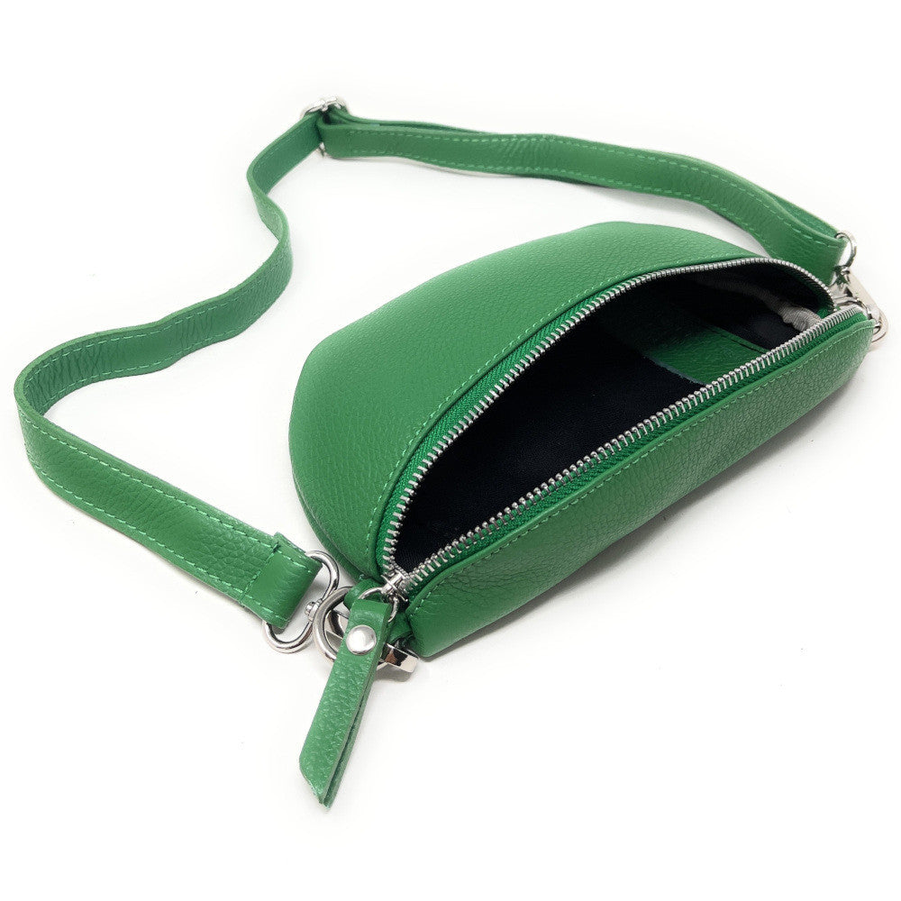 Sac banane en cuir grainé LOU Vert anglais