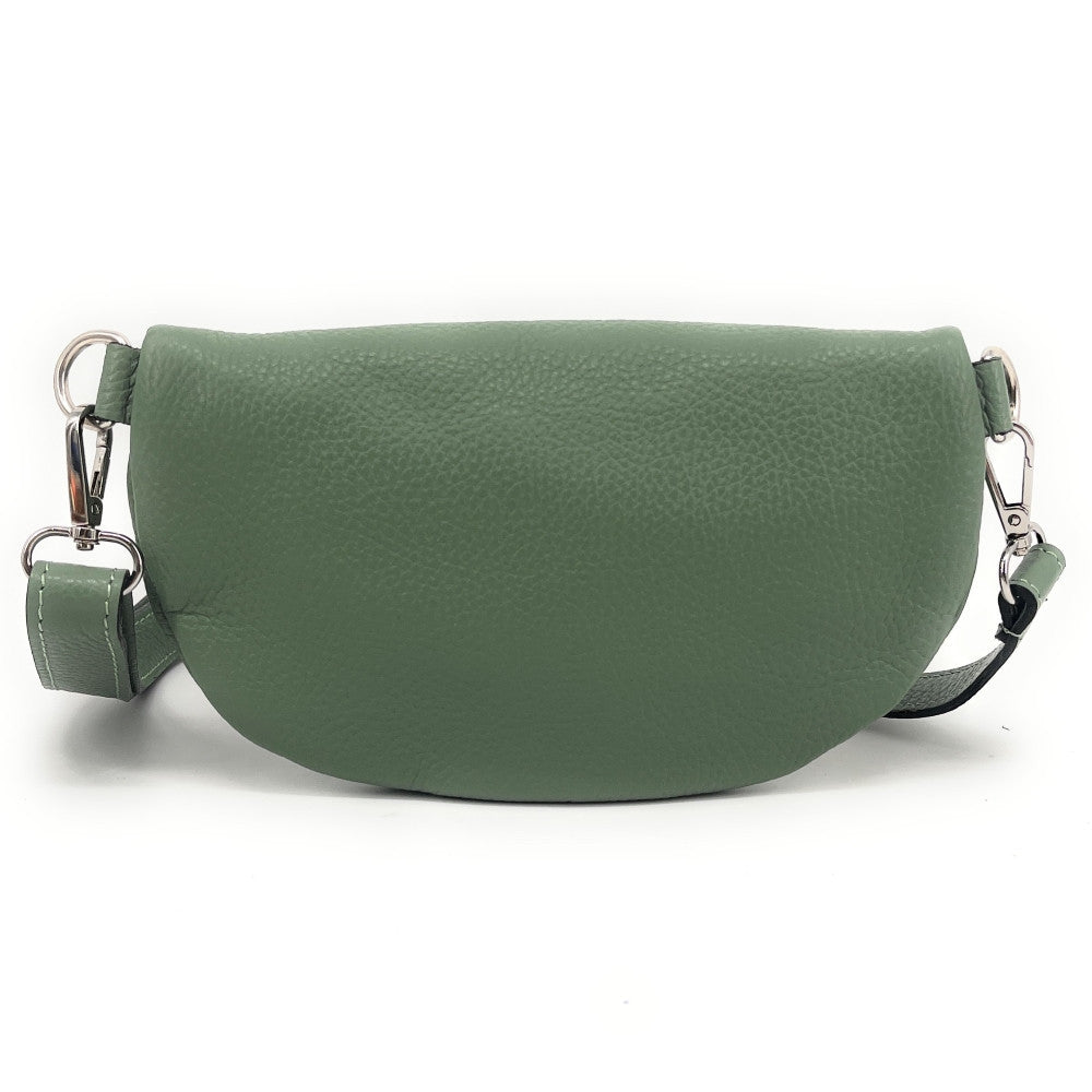 Sac banane en cuir grainé LOU Vert amande