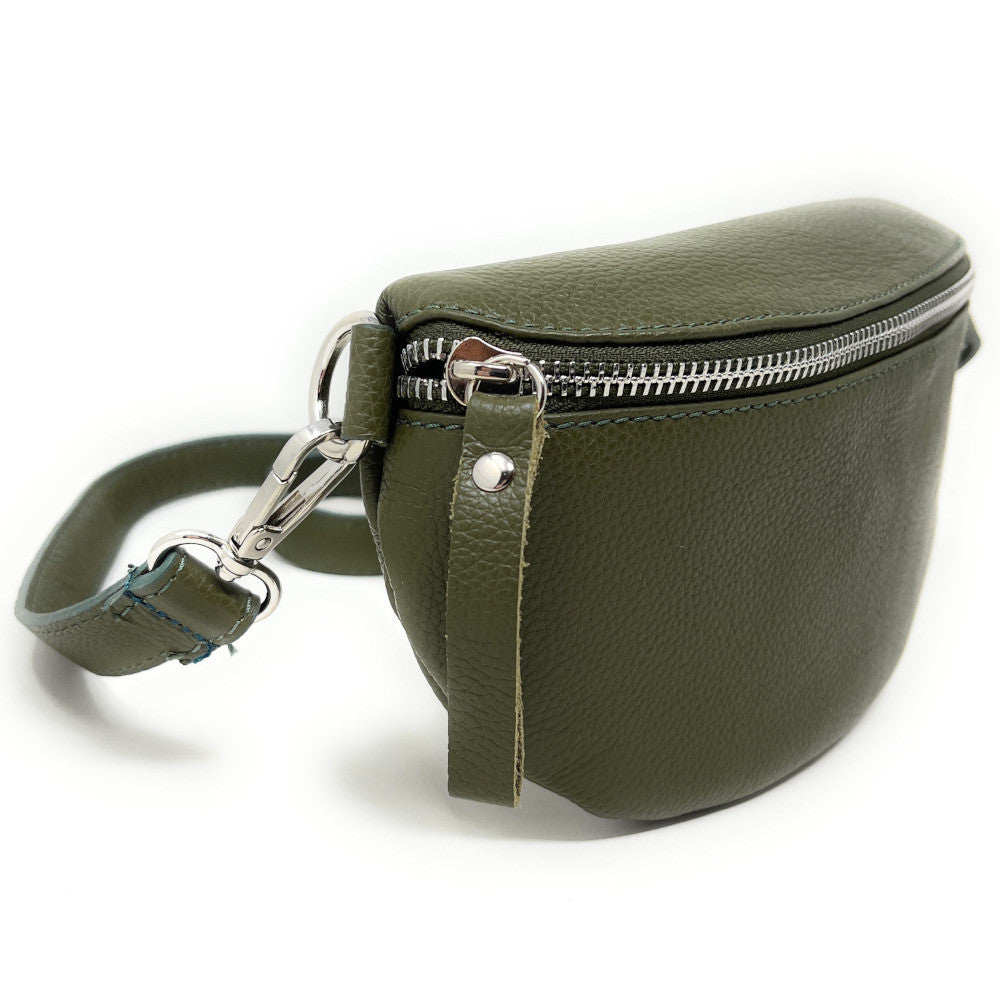 Sac banane en cuir grainé LOU Kaki