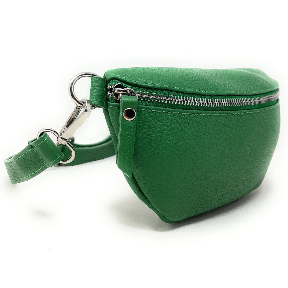 Sac banane en cuir grainé LOU Vert anglais