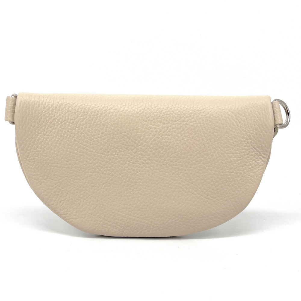 Sac banane en cuir grainé LOU Beige crème